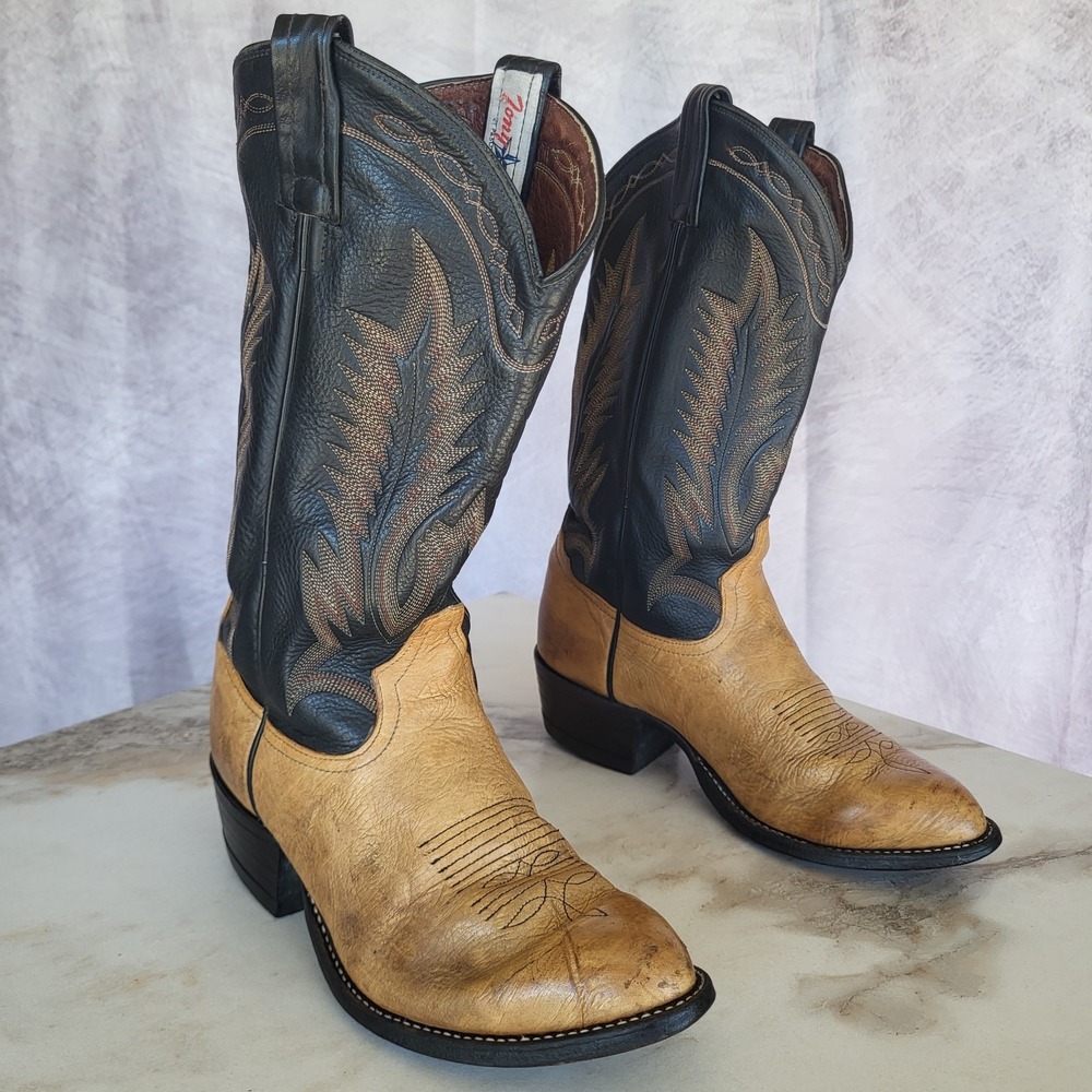 Tony Lama Size 7 D Taurus Bull Shoulder Western Cowboy Boots Brown Men's